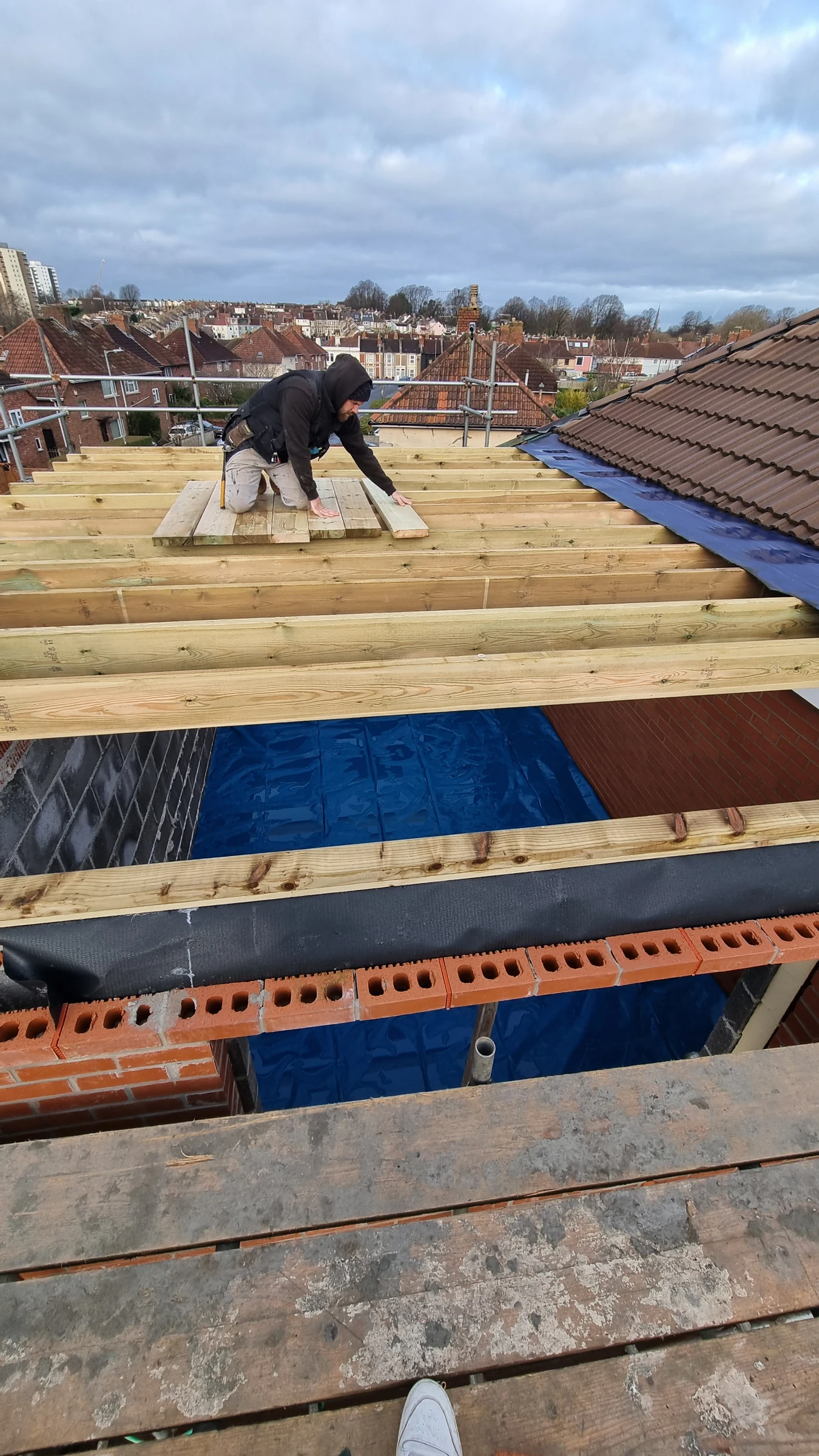 Roof battens in progress in Bedminster, Bristol