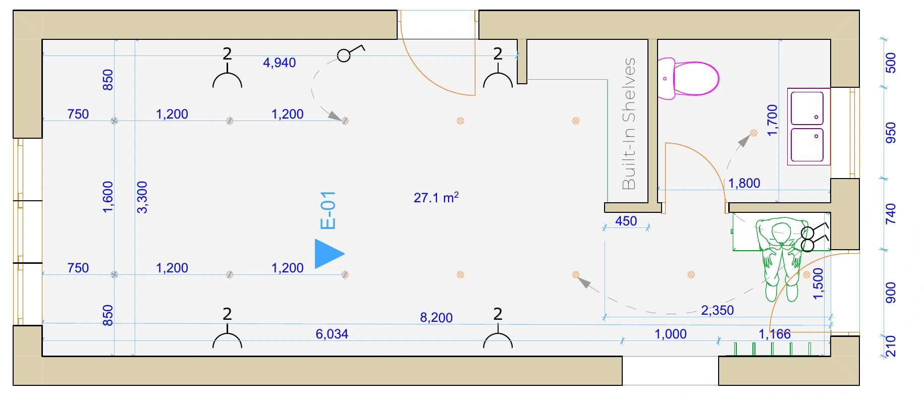 PL.GF Ground Floor drawing showing the proposed room, built-in storage and WC