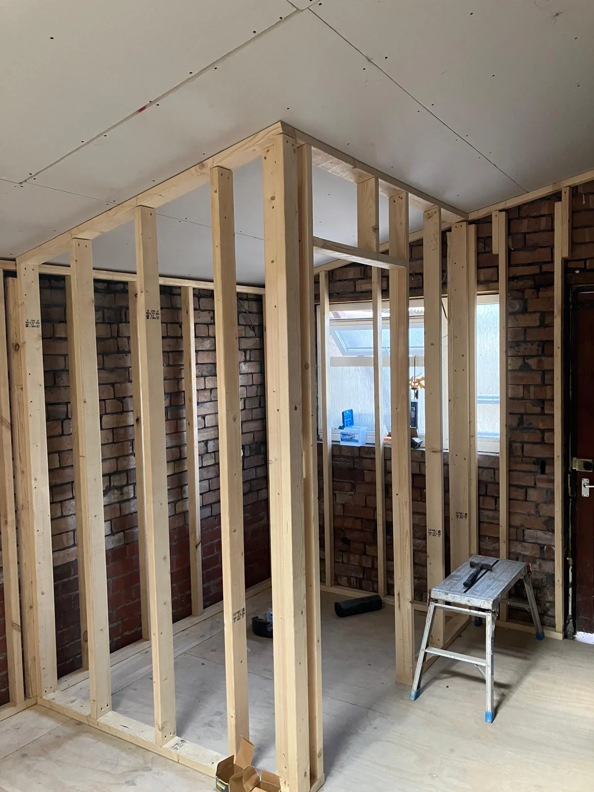 Timber framing for the converted room and partition
