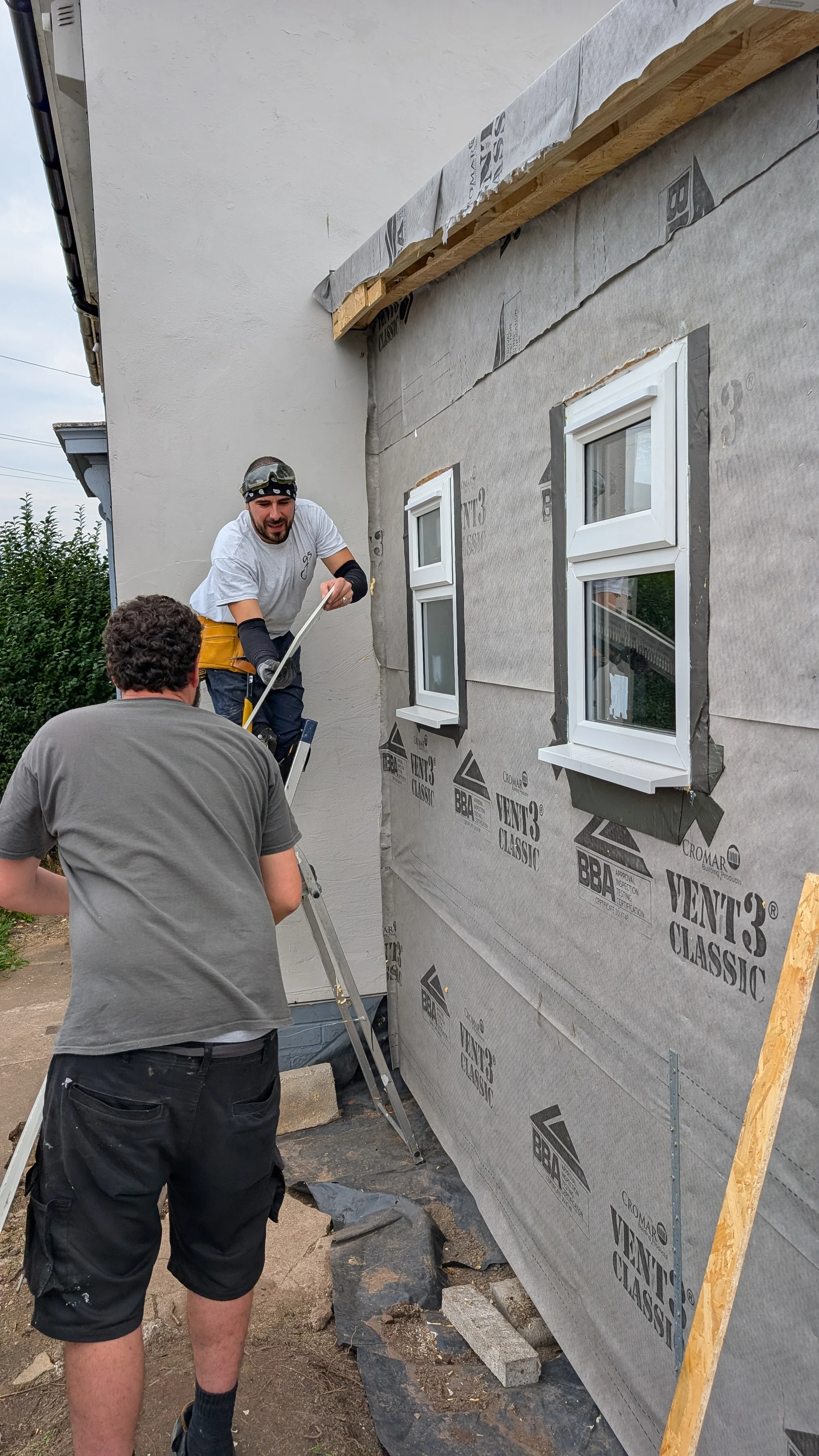 Insulated external wall under construction