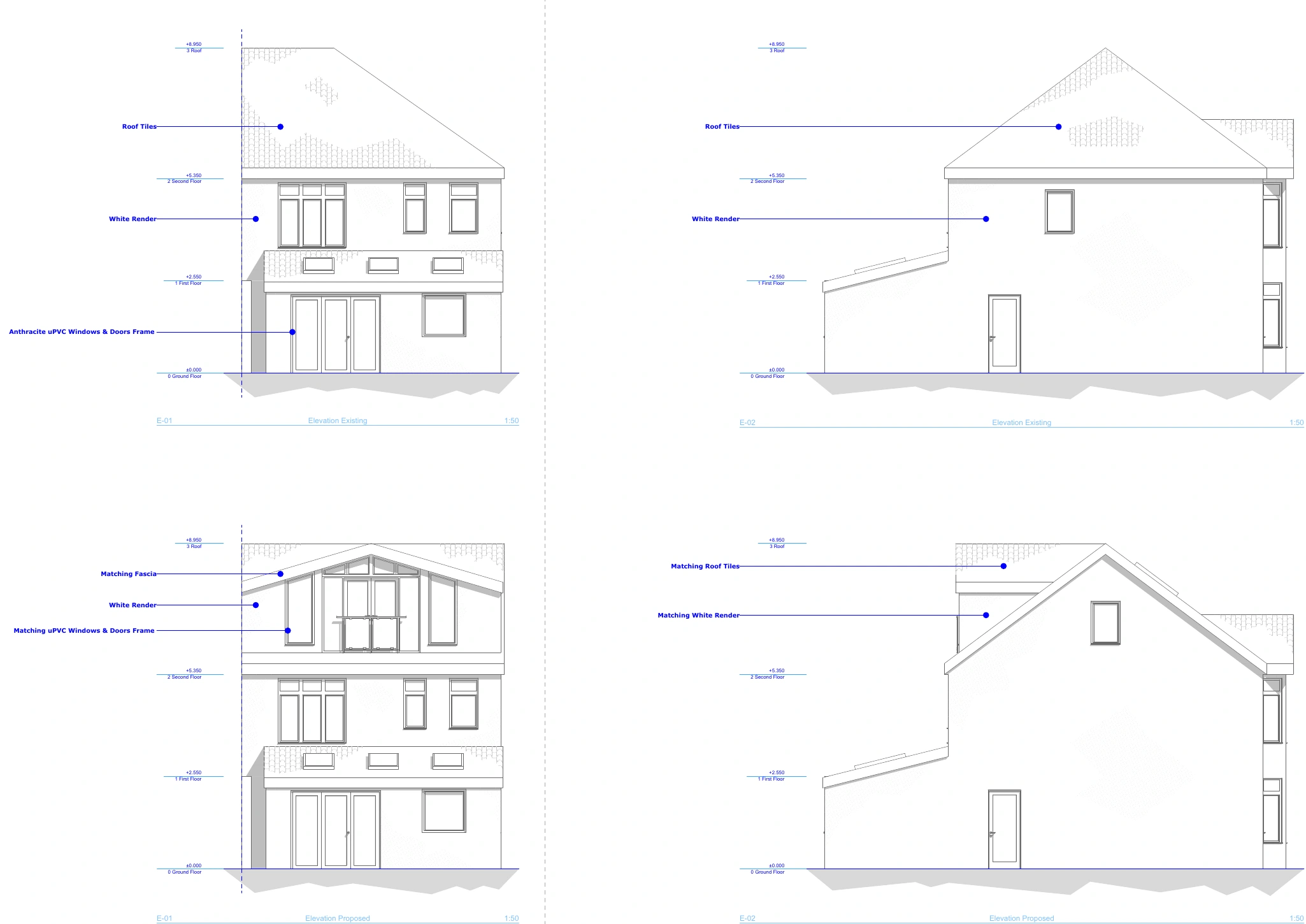 Existing and proposed elevations for a combined loft and home alteration