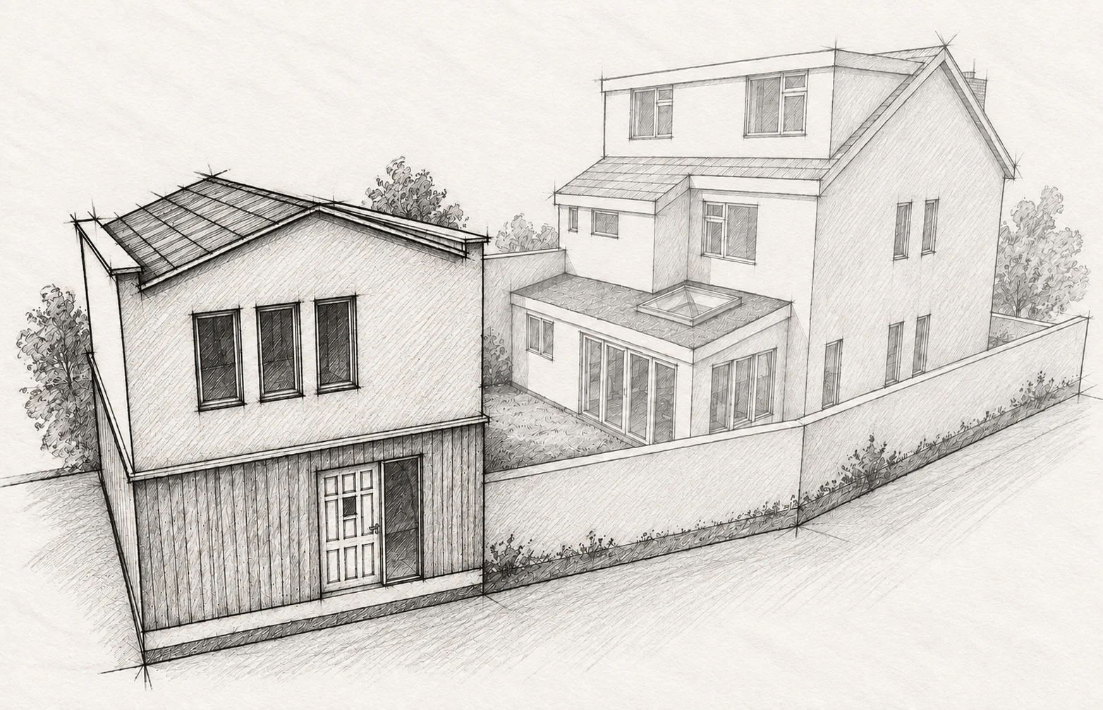 Pencil concept view of a proposed two-storey home